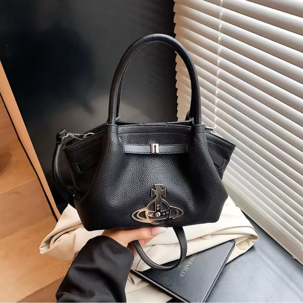Black Structured Leather Satchel